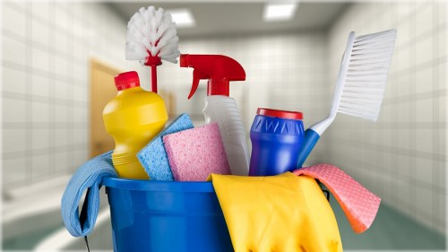Carpet cleaner preparing equipment safely before starting work